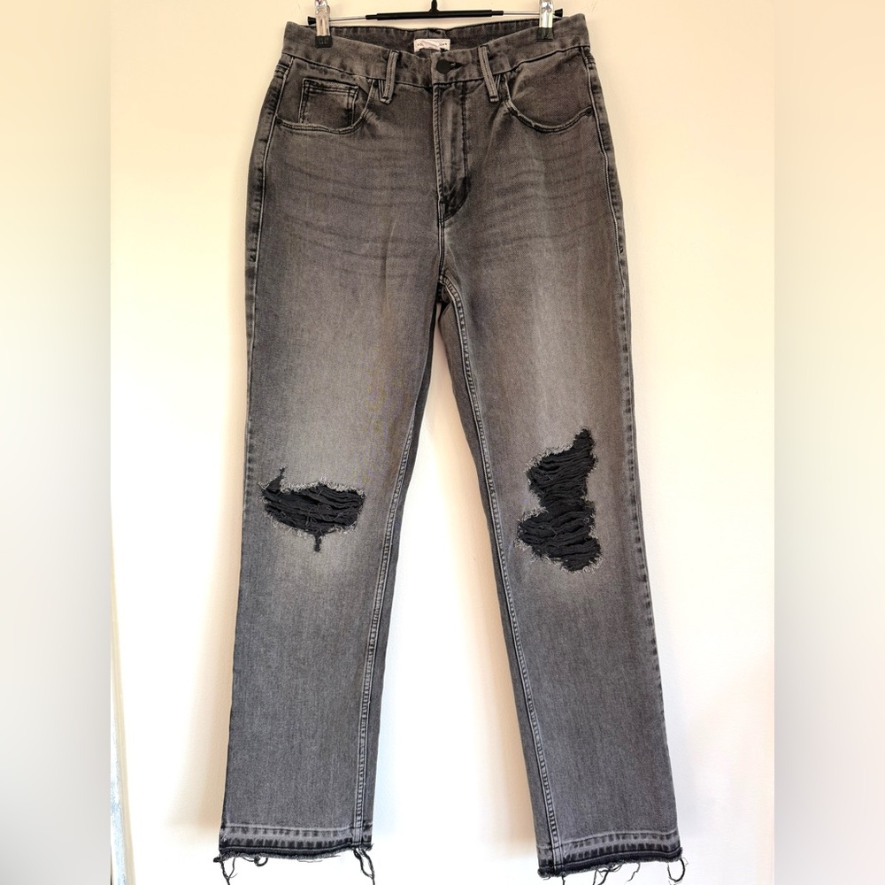 Good American Good Icon High Waist Straight Leg Jeans Black 8/ 29 Distressed